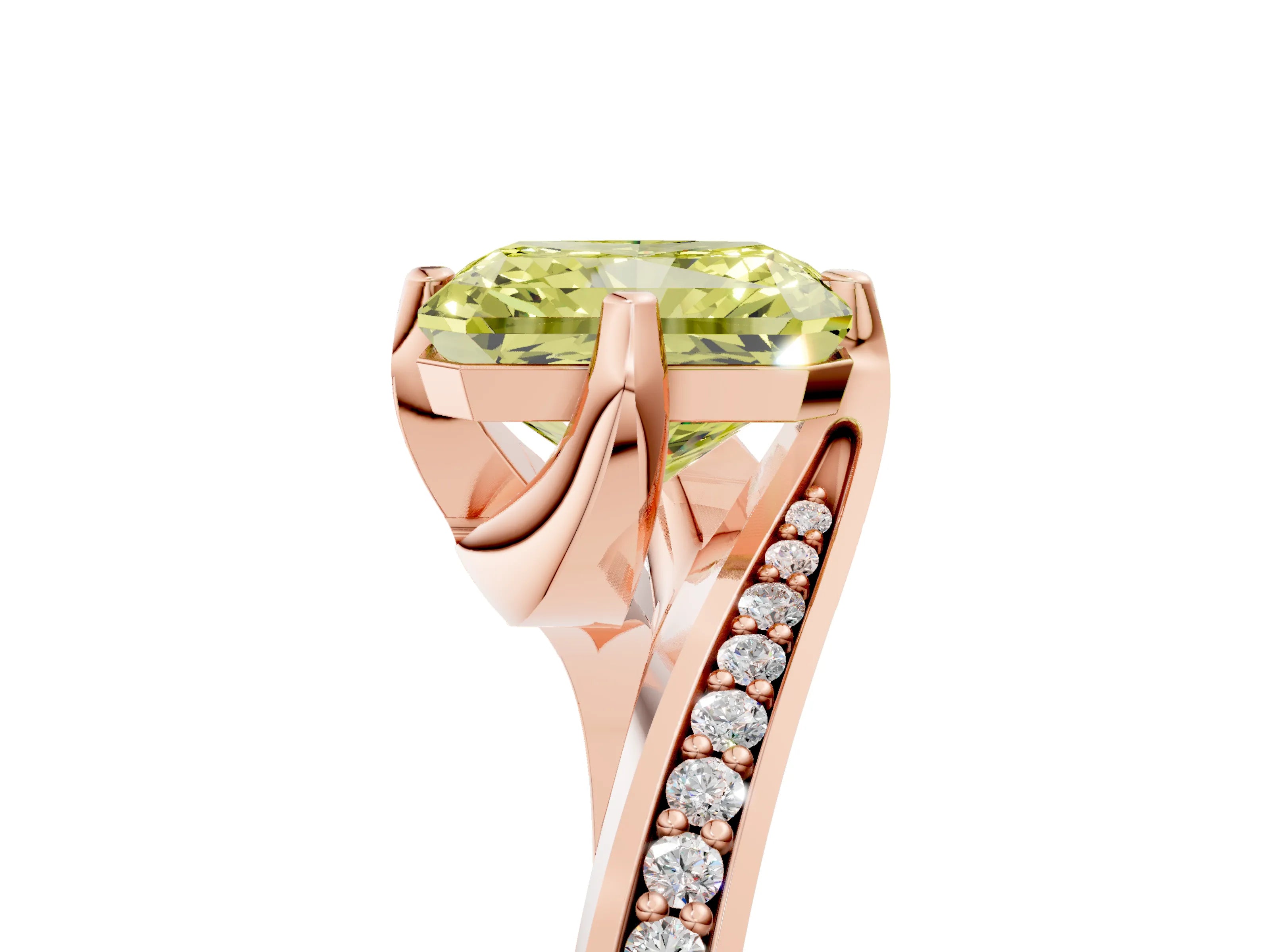 Rose gold Fancy Yellow Radiant Cut Solitaire Diamond Twist Band with Pavé Setting and Four-Prong Setting_5