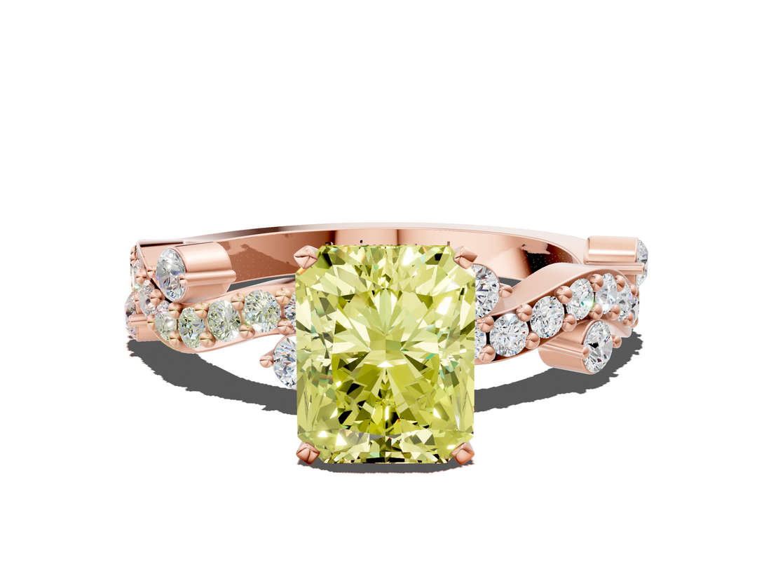 Rose gold Fancy Yellow Radiant  Cut Solitaire Diamond Twisted Band with Pave Setting_28
