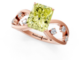 Rose gold Fancy Yellow Radiant  Cut Solitaire Diamond with Side Stones on Criss-Cross Band and Four-Prong Setting_4