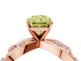Rose gold Fancy Yellow Radiant  Cut Solitaire Diamond with Side Stones on Criss-Cross Band and Four-Prong Setting_7