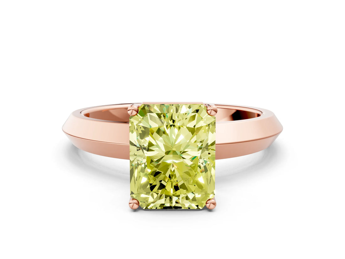 Rose gold Fancy Yellow Radiant  Cut Solitaire Engagement Ring with Flat Band and Four-Prong Setting 1