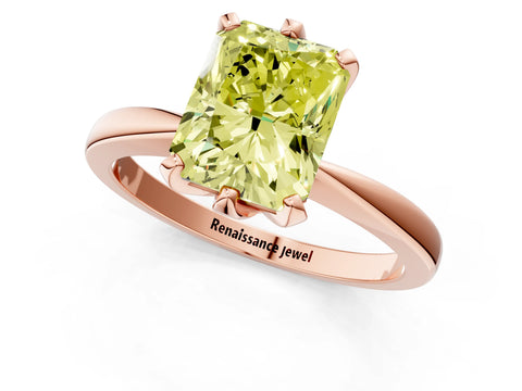 Rose gold Fancy Yellow Radiant Cut Solitaire Engagement Ring with Six-Prong Setting and Tapered Band_1