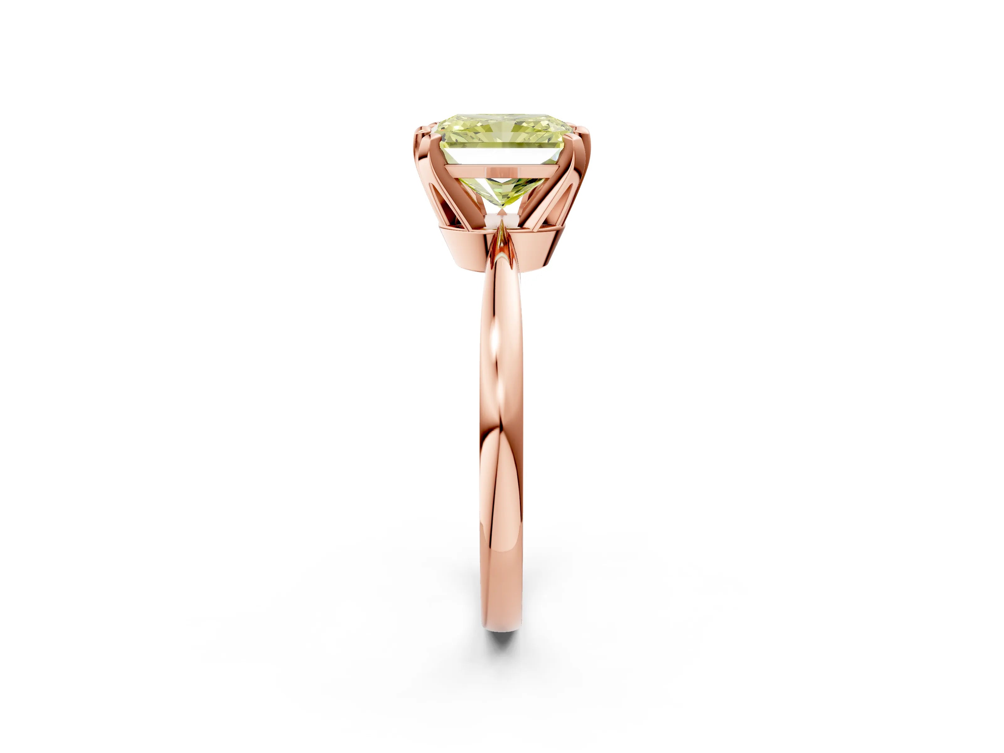 Rose gold Fancy Yellow Radiant Cut Solitaire Engagement Ring with Six-Prong Setting and Tapered Band_2