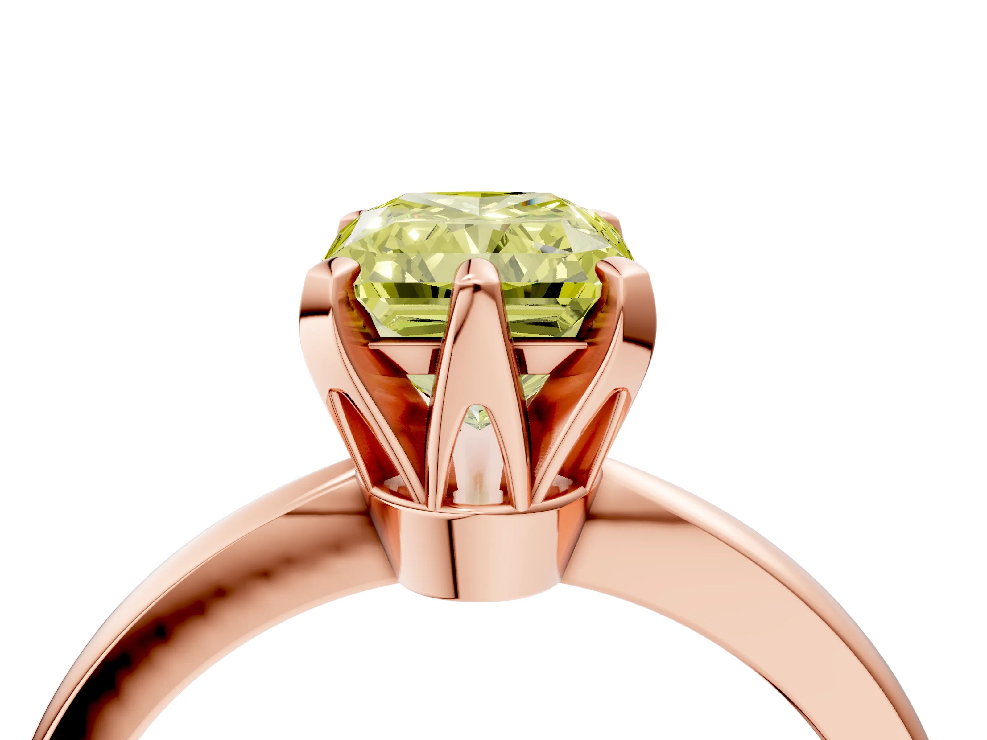 Rose gold Fancy Yellow Radiant Cut Solitaire Engagement Ring with Six-Prong Setting and Tapered Band_4