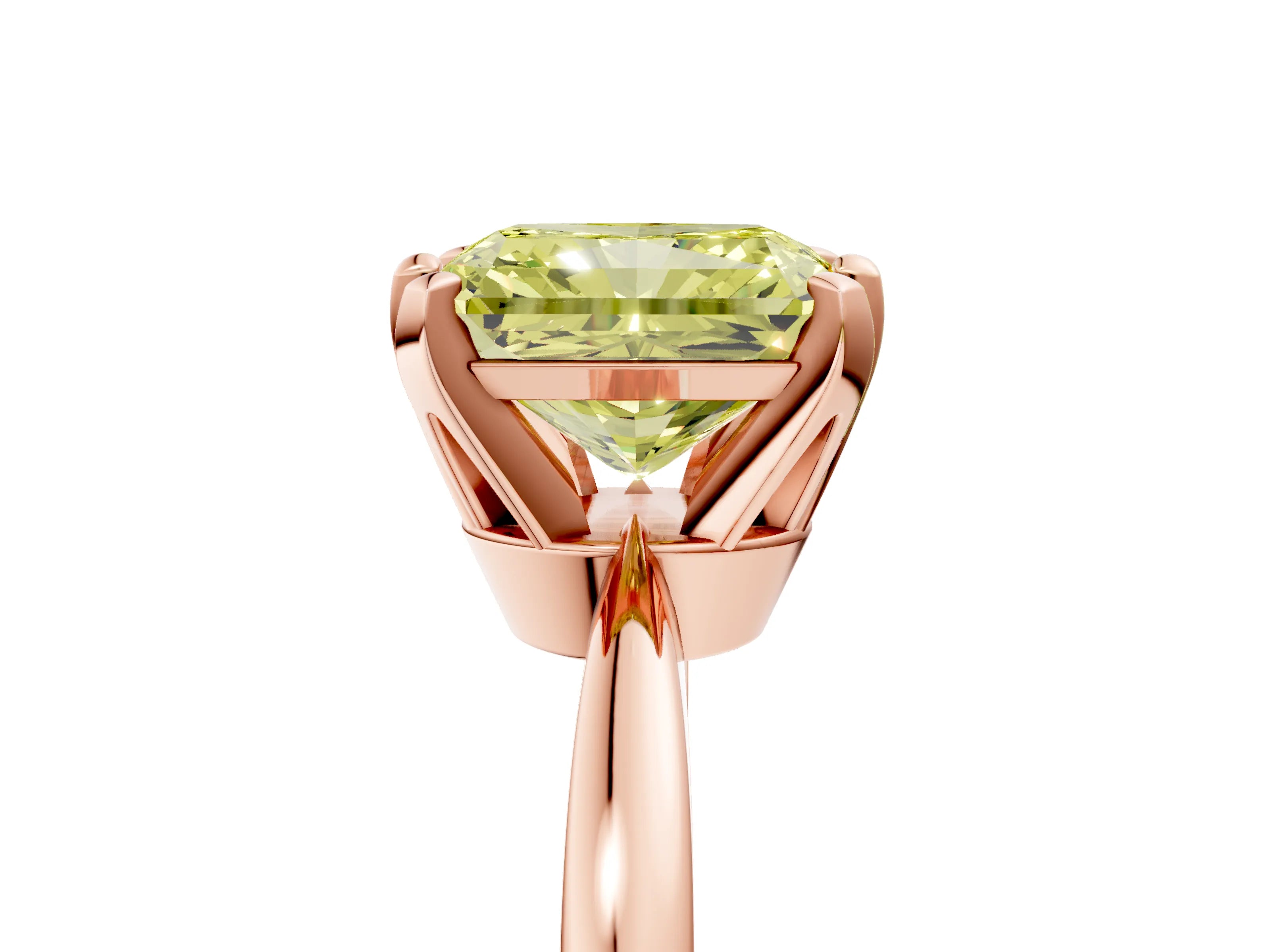 Rose gold Fancy Yellow Radiant Cut Solitaire Engagement Ring with Six-Prong Setting and Tapered Band_5