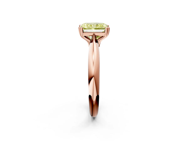 Rose gold Fancy Yellow Radiant  Cut Solitaire Engagement Ring with Tapered Band and Four-Prong Setting
