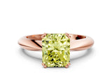 Rose gold Fancy Yellow Radiant  Cut Solitaire Engagement Ring with Tapered Band and Four-Prong Setting