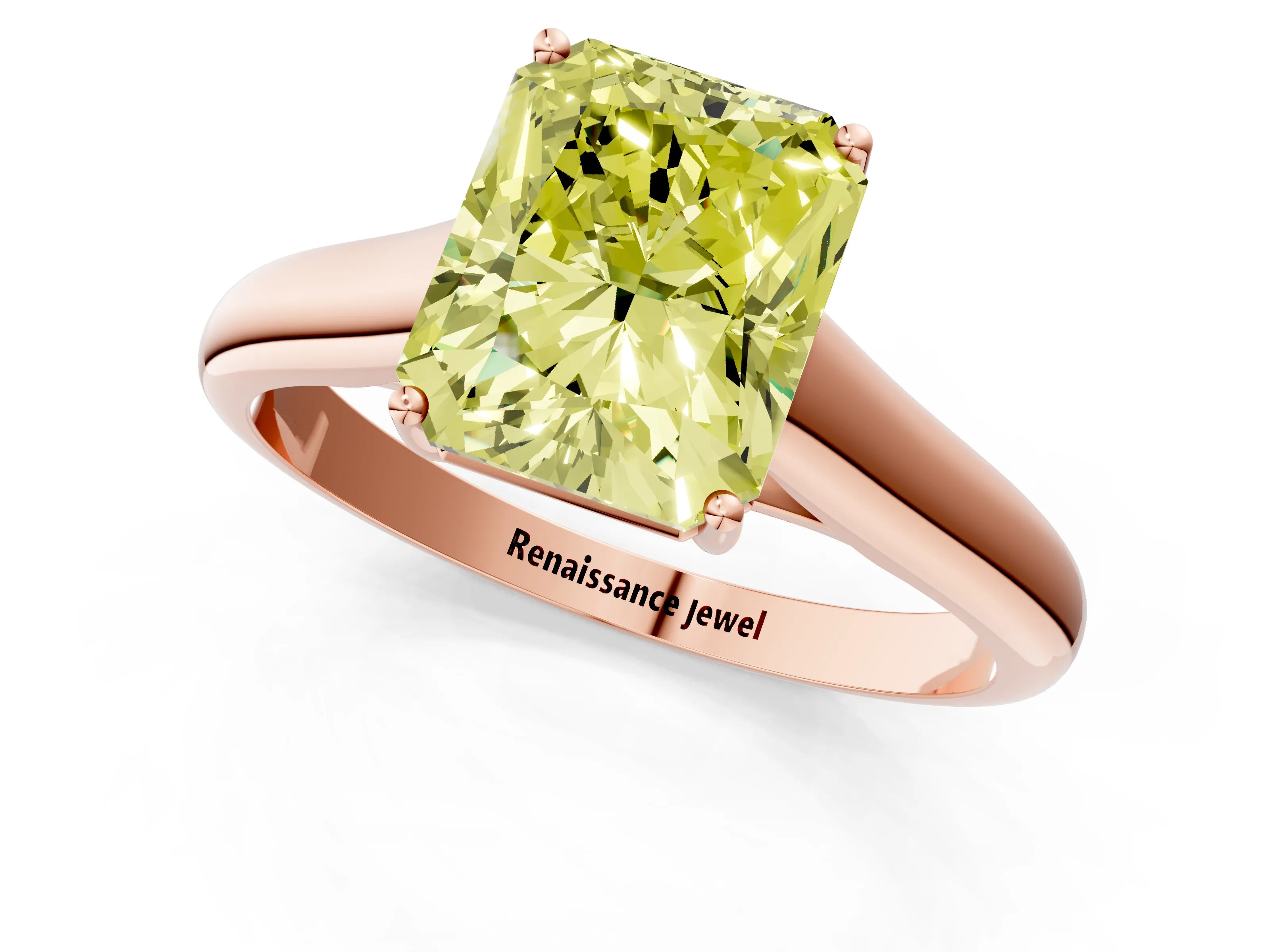 Rose gold Fancy Yellow Radiant Cut Solitaire Engagement Ring with Tapered Band and Four-Prong Setting_4