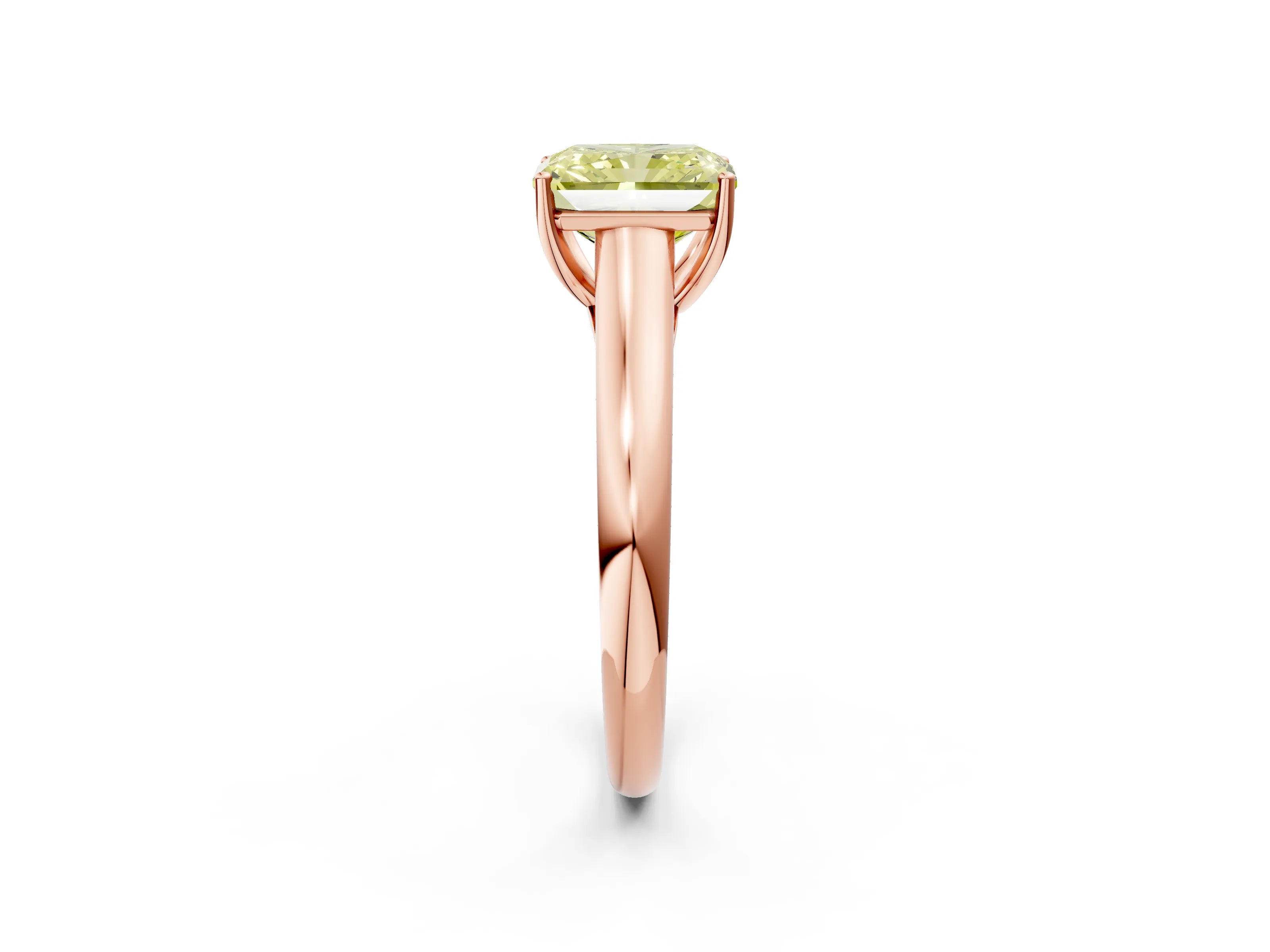 Rose gold Fancy Yellow Radiant Cut Solitaire Engagement Ring with Tapered Band and Four-Prong Setting_5