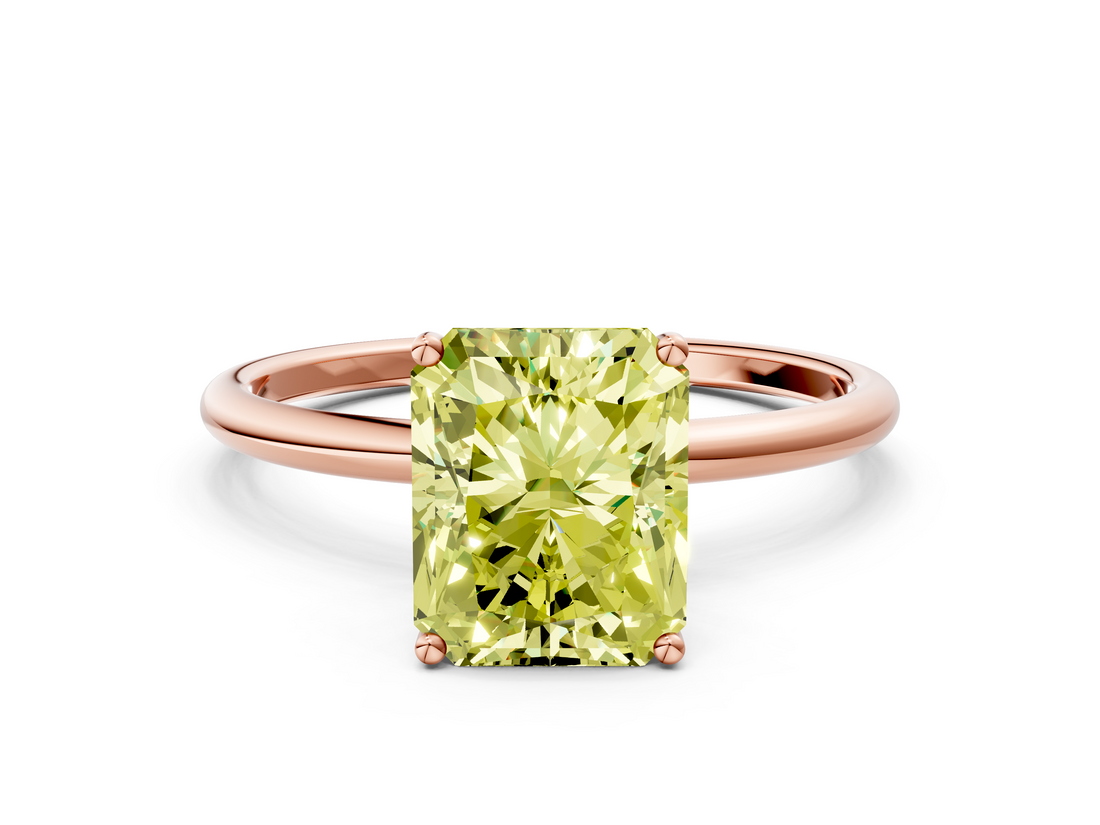 Rose gold Fancy Yellow Radiant  Cut Solitaire Engagement Ring with Thin Band and Four-Prong Setting_3
