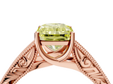 Rose gold Fancy Yellow Radiant  Cut Solitaire Engraved Band with Four-Prong Setting_109