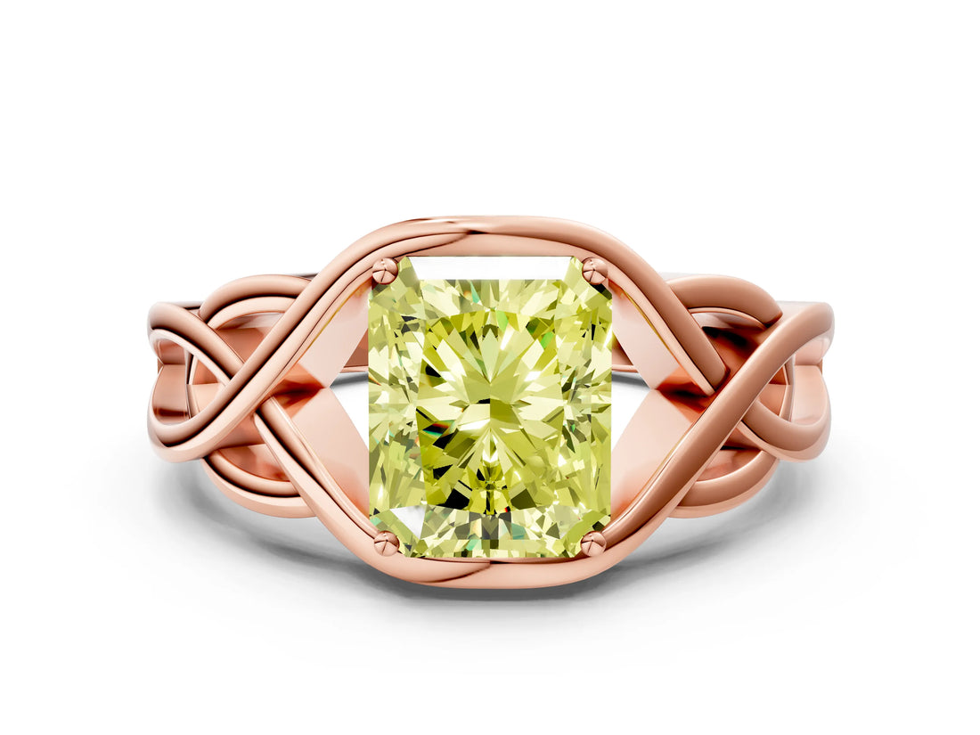 Rose gold Fancy Yellow Radiant Cut Solitaire Intertwined Band Prong Setting Ring