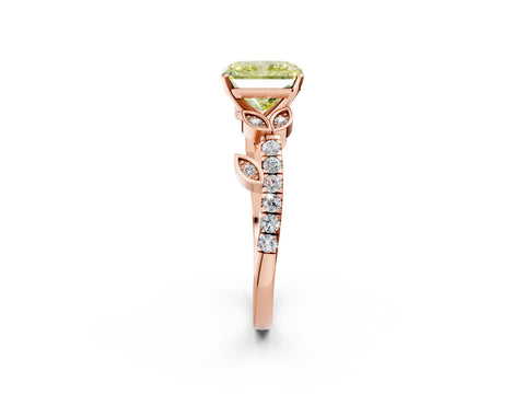 Rose gold Fancy Yellow Radiant Cut Solitaire Leaf-Inspired Diamond Ring with Pavé Band and Four-Prong Setting_2