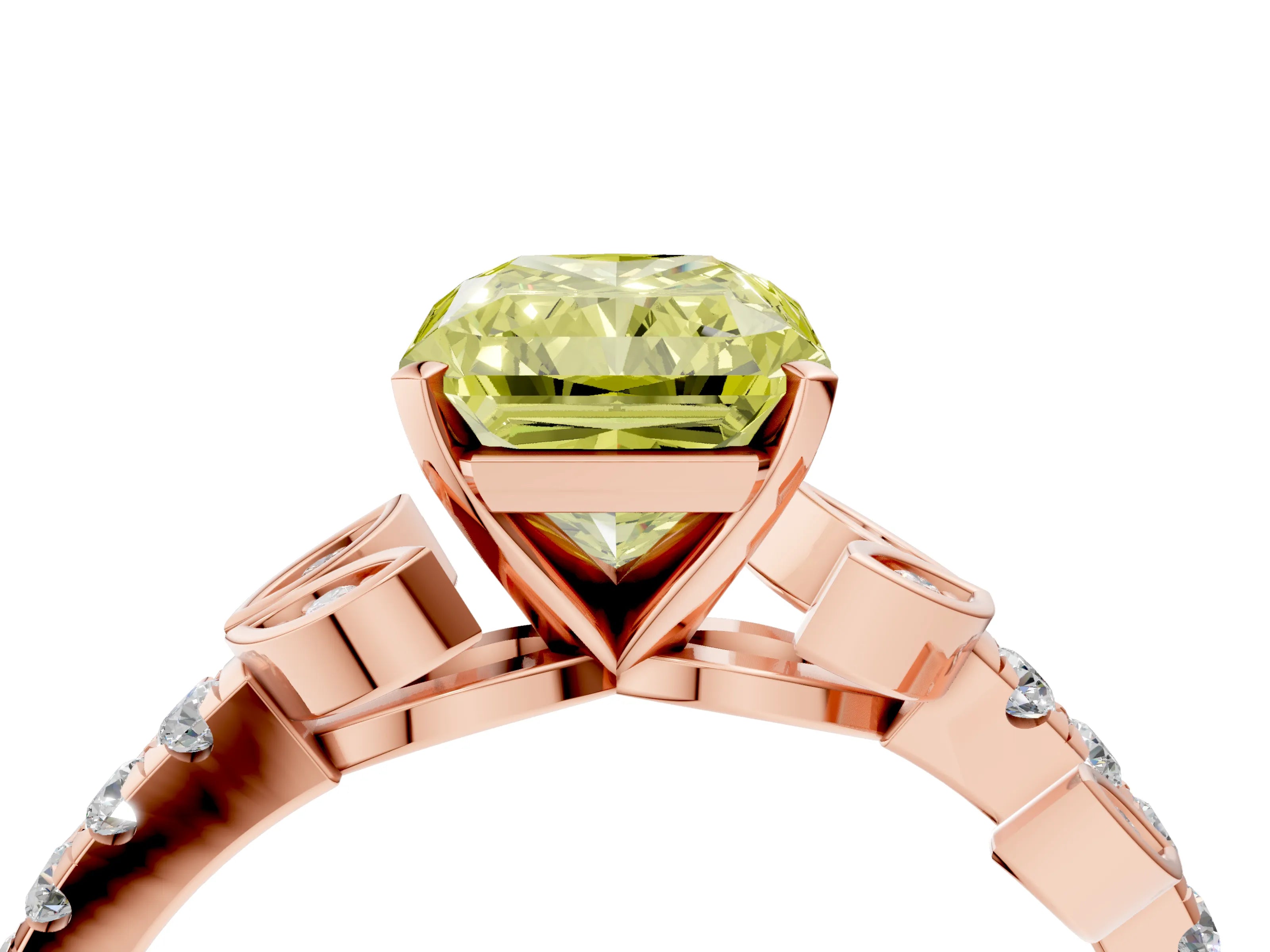 Rose gold Fancy Yellow Radiant Cut Solitaire Leaf-Inspired Diamond Ring with Pavé Band and Four-Prong Setting_4