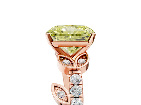 Rose gold Fancy Yellow Radiant Cut Solitaire Leaf-Inspired Diamond Ring with Pavé Band and Four-Prong Setting_5