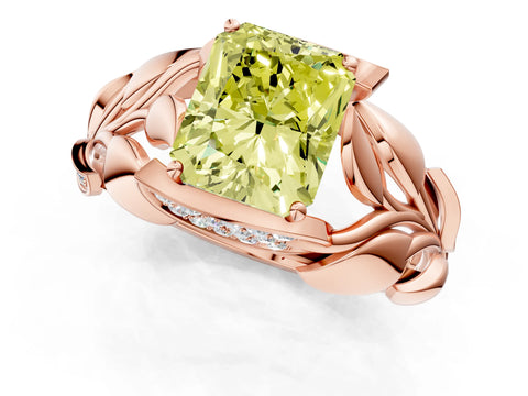 Rose gold Fancy Yellow Radiant Cut Solitaire Leaf-Inspired Engagement Ring with Prong Setting_1