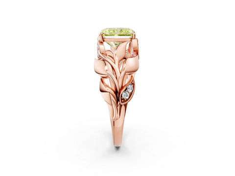 Rose gold Fancy Yellow Radiant Cut Solitaire Leaf-Inspired Engagement Ring with Prong Setting_2