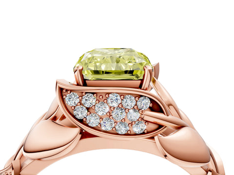 Rose gold Fancy Yellow Radiant Cut Solitaire Leaf-Inspired Engagement Ring with Prong Setting_4