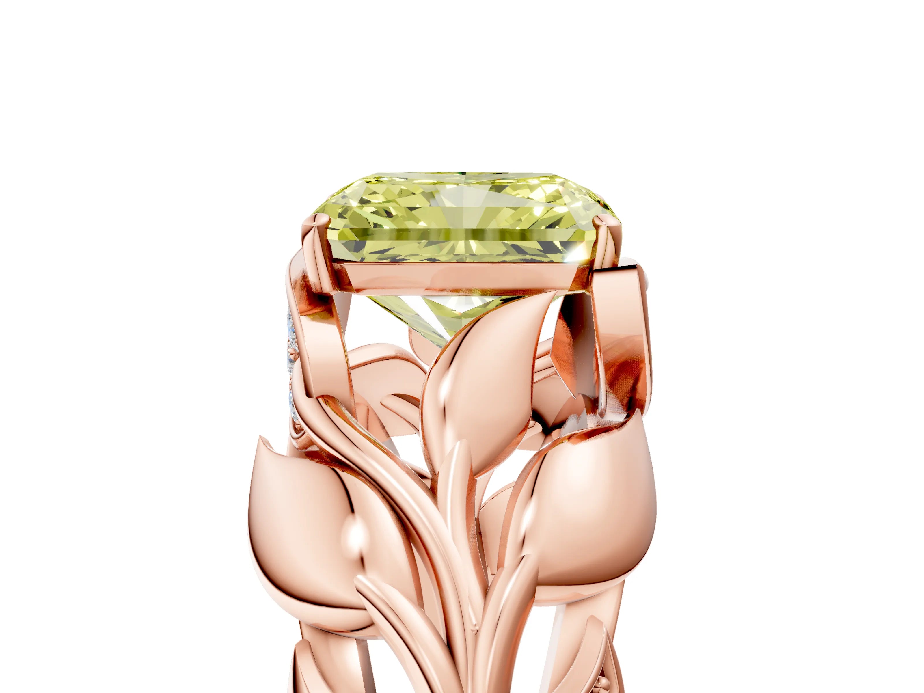 Rose gold Fancy Yellow Radiant Cut Solitaire Leaf-Inspired Engagement Ring with Prong Setting_5