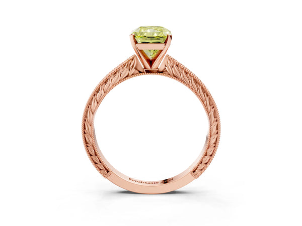Rose gold Fancy Yellow Radiant Cut Solitaire Milgrain Engraved Band with Four-Prong Setting