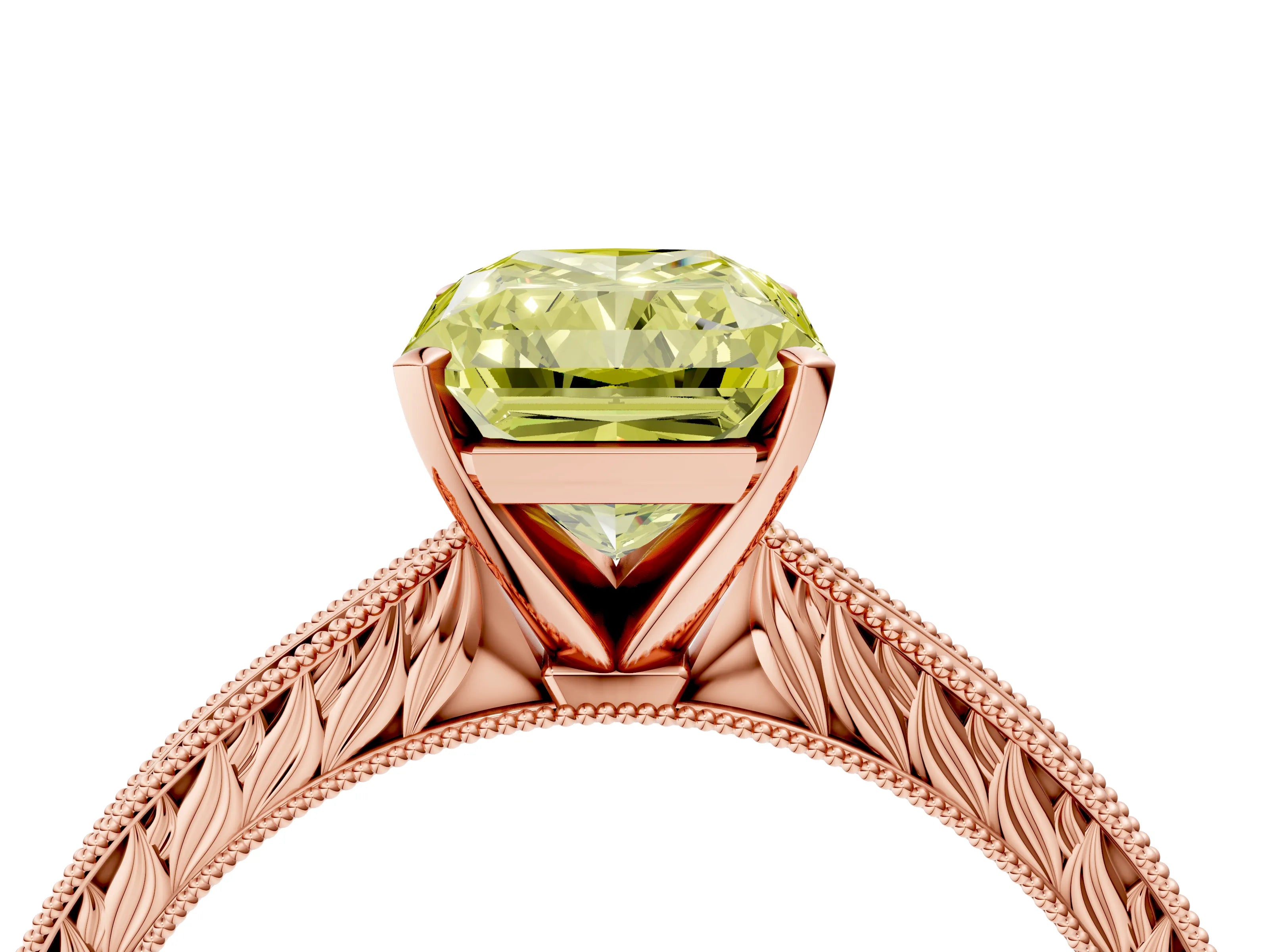 Rose gold Fancy Yellow Radiant Cut Solitaire Milgrain Engraved Band with Four-Prong Setting_4