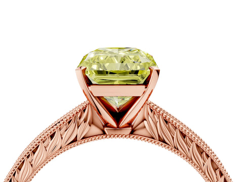 Rose gold Fancy Yellow Radiant Cut Solitaire Milgrain Engraved Band with Four-Prong Setting_4
