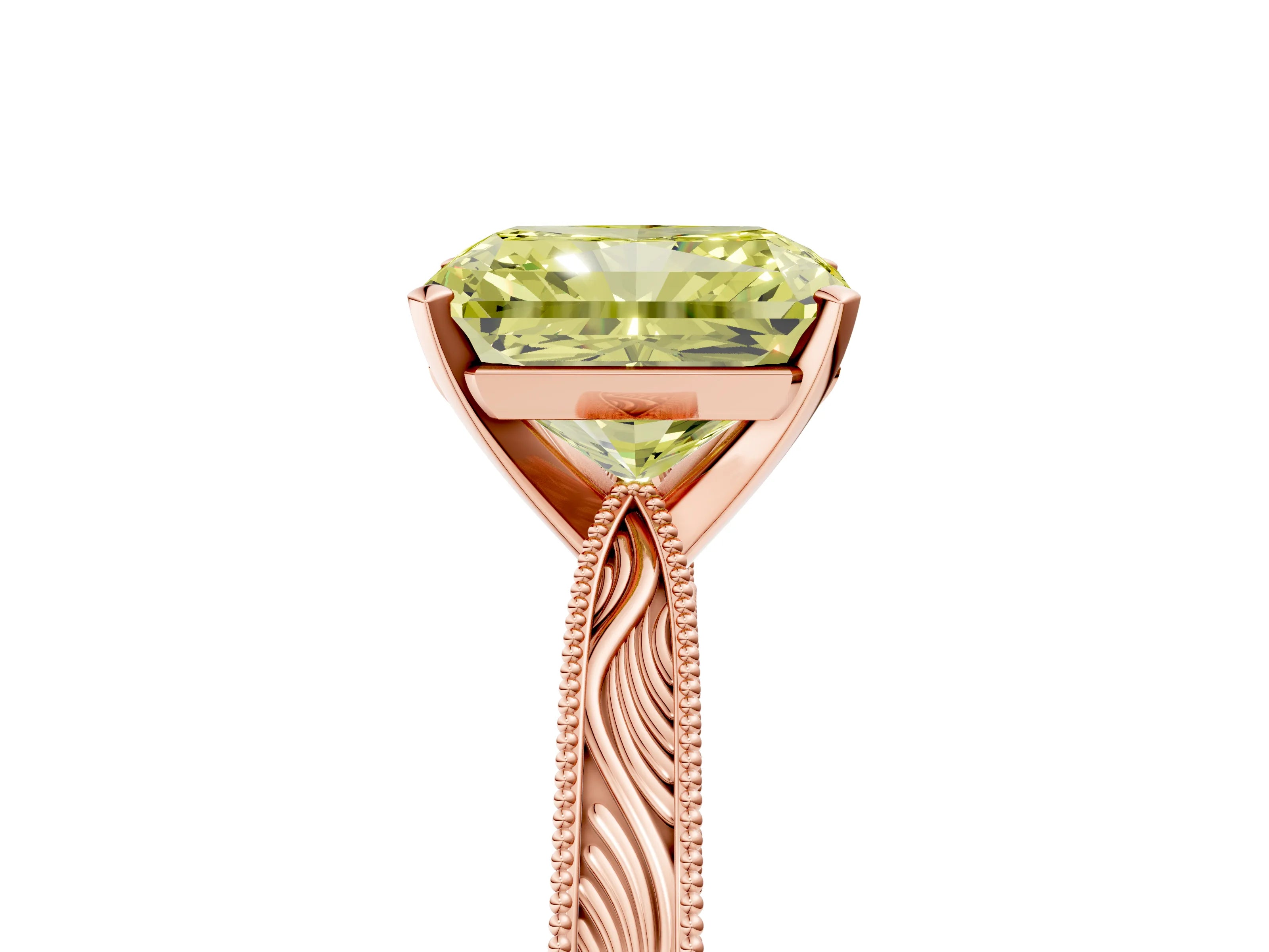 Rose gold Fancy Yellow Radiant Cut Solitaire Milgrain Engraved Band with Four-Prong Setting_5
