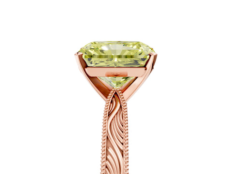 Rose gold Fancy Yellow Radiant Cut Solitaire Milgrain Engraved Band with Four-Prong Setting_5