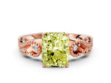 Rose gold Fancy Yellow Radiant Cut Solitaire Milgrain Leaf Band with Prong Setting