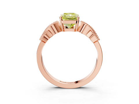 Rose gold Fancy Yellow Radiant Cut Solitaire Milgrain Leaf Band with Prong Setting_3
