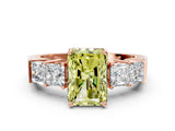 Rose gold Fancy Yellow Radiant Cut Solitaire Princess Side Stone Engraved Band Prong Setting Ring