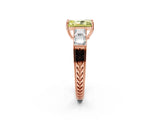Rose gold Fancy Yellow Radiant Cut Solitaire Princess Side Stone Engraved Band Prong Setting Ring_2