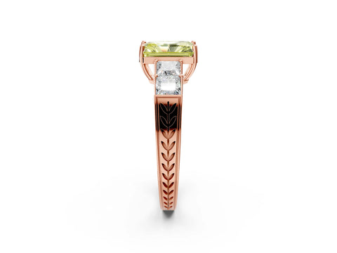 Rose gold Fancy Yellow Radiant Cut Solitaire Princess Side Stone Engraved Band Prong Setting Ring_2