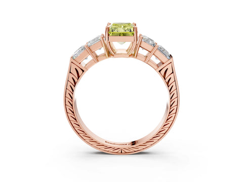Rose gold Fancy Yellow Radiant Cut Solitaire Princess Side Stone Engraved Band Prong Setting Ring_3