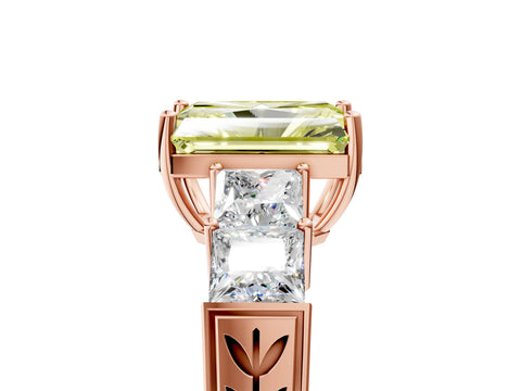 Rose gold Fancy Yellow Radiant Cut Solitaire Princess Side Stone Engraved Band Prong Setting Ring_5