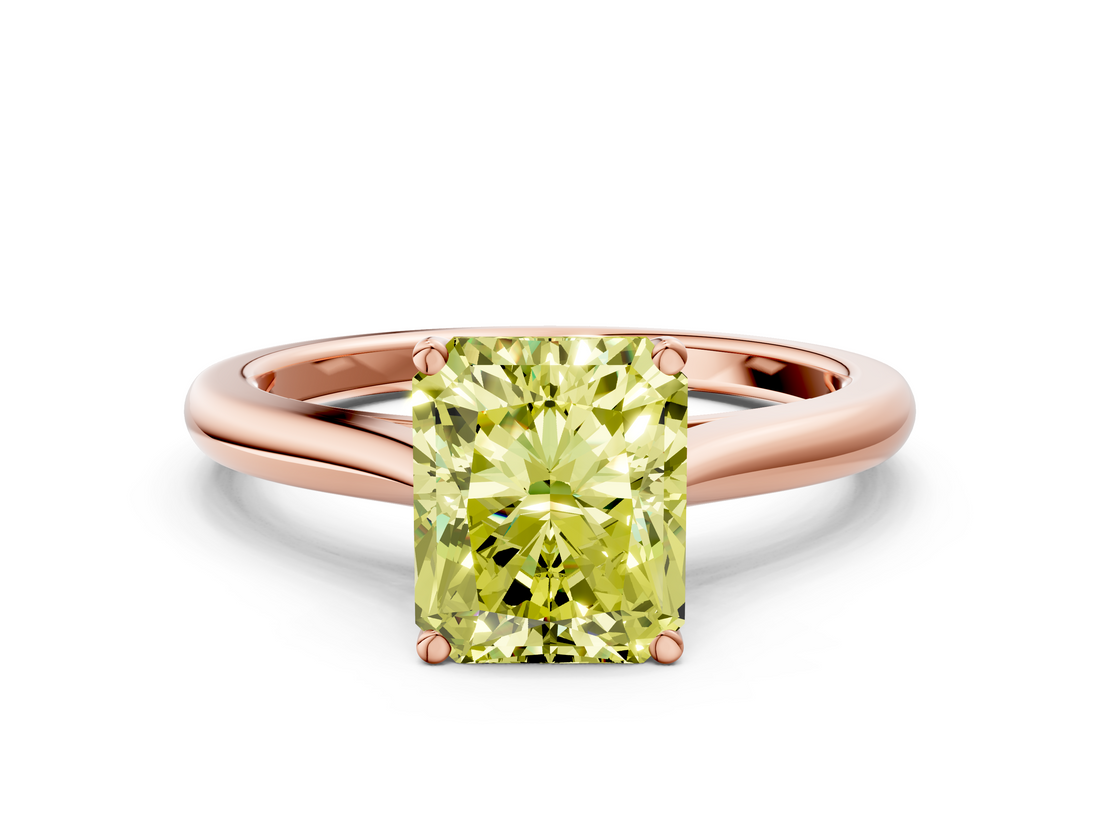 Rose gold Fancy Yellow Radiant  Cut Solitaire Ring with Cathedral Band and Four-Prong Setting_38