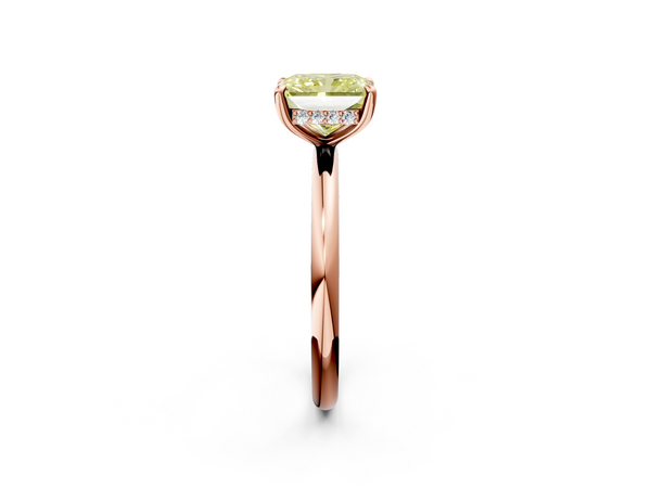 Rose gold Fancy Yellow Radiant Cut Diamond Solitaire Ring with Thin Band and Four-Prong Setting