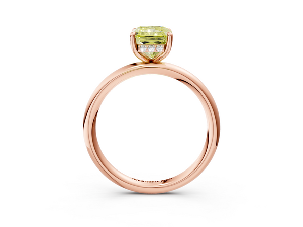 Rose gold Fancy Yellow Radiant Cut Diamond Solitaire Ring with Thin Band and Four-Prong Setting