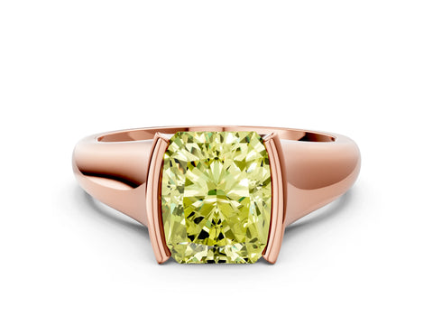 Rose gold Fancy Yellow Radiant Cut Solitaire Tension Set Diamond Ring with Split Shank Band