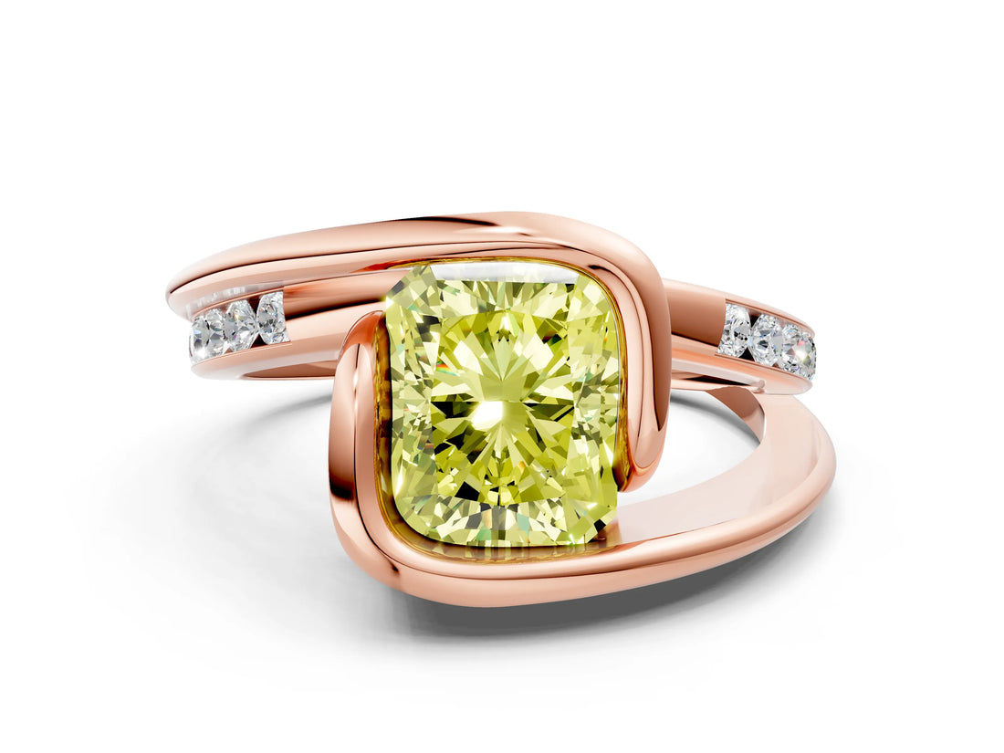 Rose gold Fancy Yellow Radiant Cut Solitaire Tension-Set Diamond Split Shank Ring