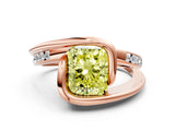 Rose gold Fancy Yellow Radiant Cut Solitaire Tension-Set Diamond Split Shank Ring