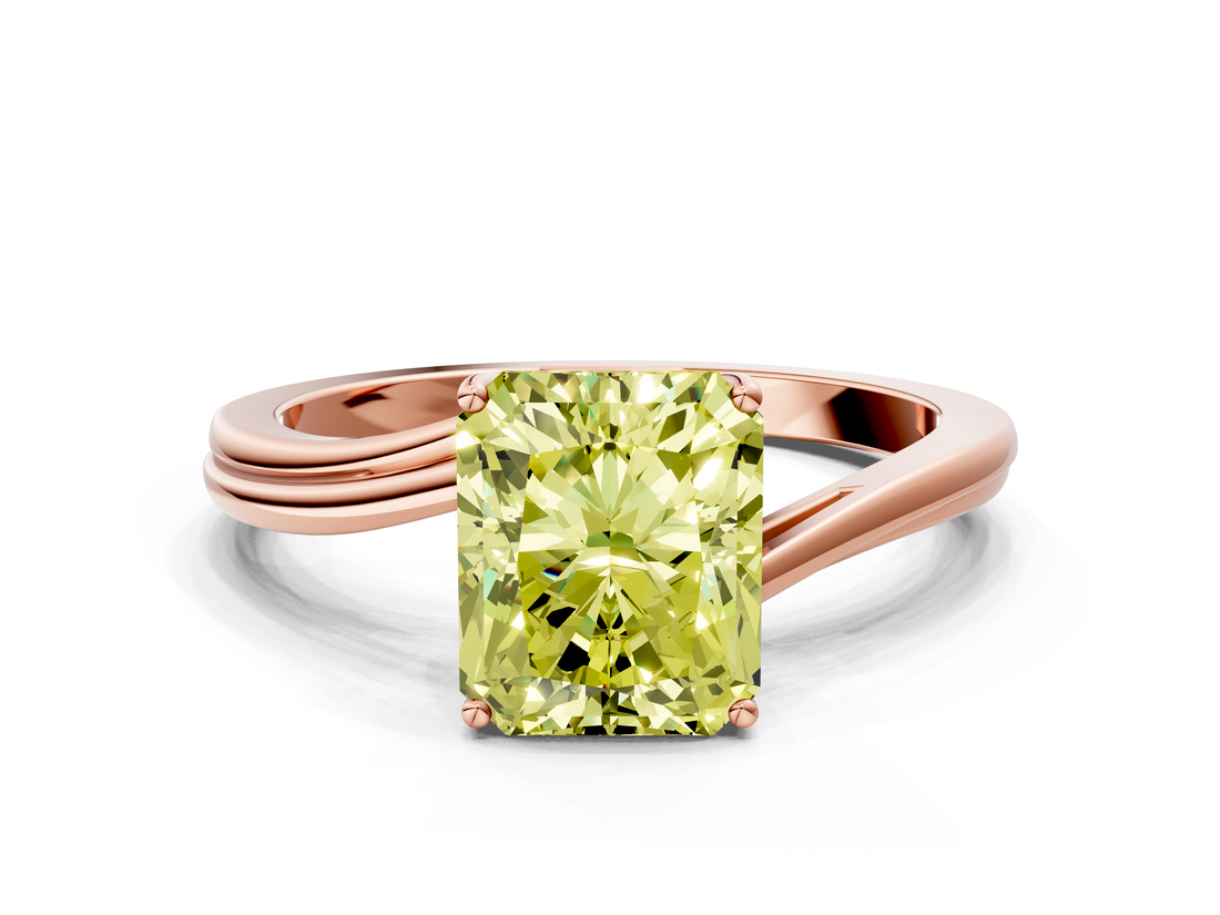 Rose gold Fancy Yellow Radiant  Cut Solitaire Twist Band Ring with Four-Prong Setting_20