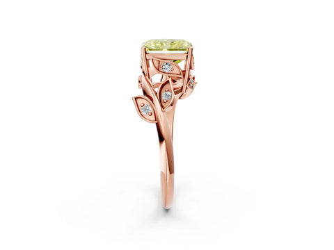 Rose gold Fancy Yellow Radiant Cut Solitaire Twist Engagement Ring with Leaf Accents and Prong Setting_14