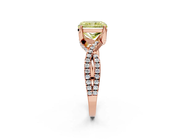 Rose gold Fancy Yellow Radiant Cut Solitaire Twist Pave Diamond Engagement Ring with Prong Setting