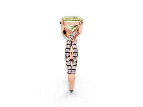 Rose Gold Radiant Cut Twisted Split Shank Engagement Ring Setting for Fancy Yellow Center
