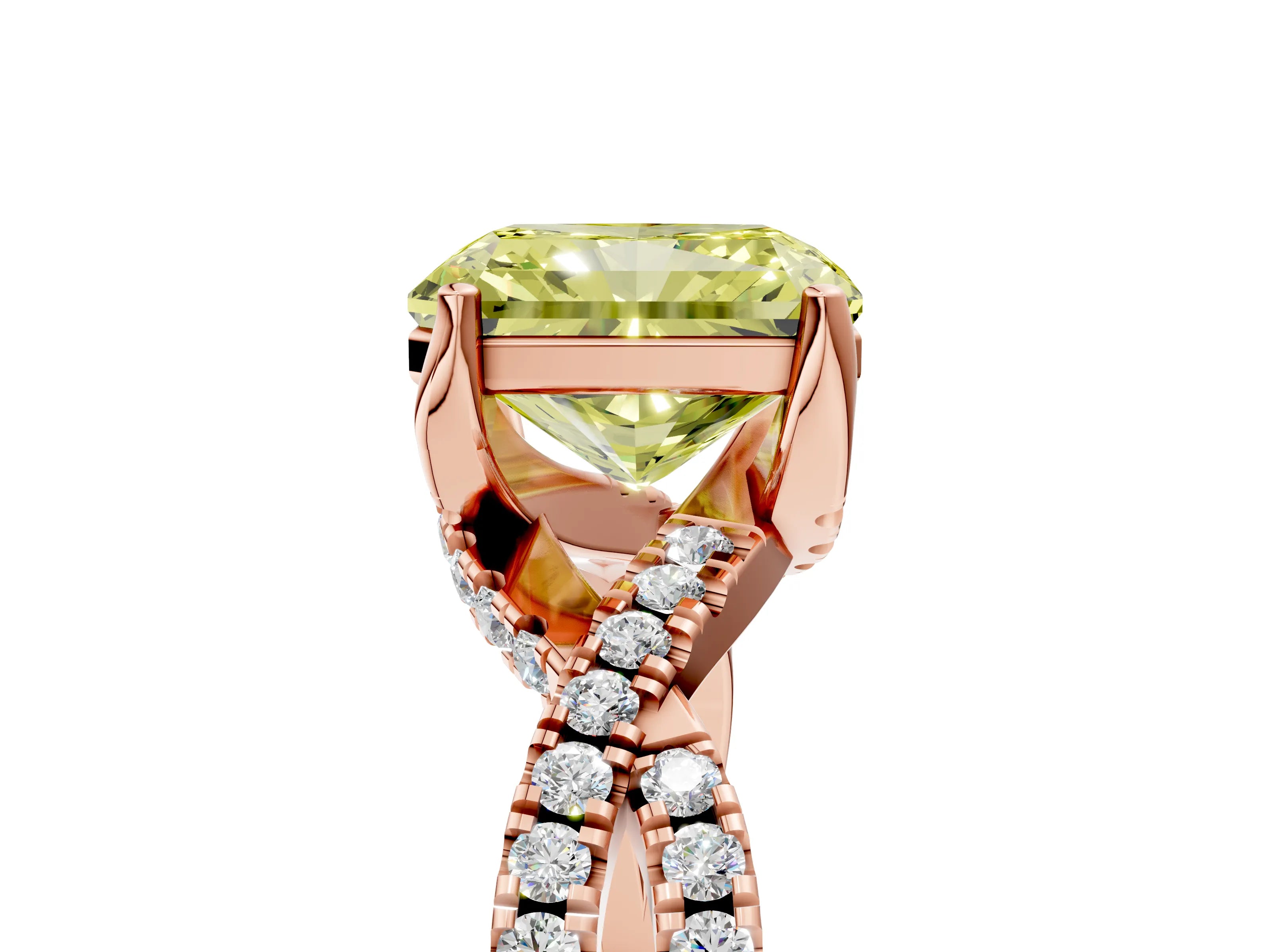 Rose gold Fancy Yellow Radiant Cut Solitaire Twist Pave Diamond Engagement Ring with Prong Setting_29
