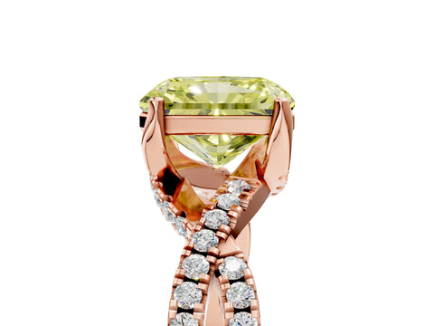 Rose gold Fancy Yellow Radiant Cut Solitaire Twist Pave Diamond Engagement Ring with Prong Setting_5