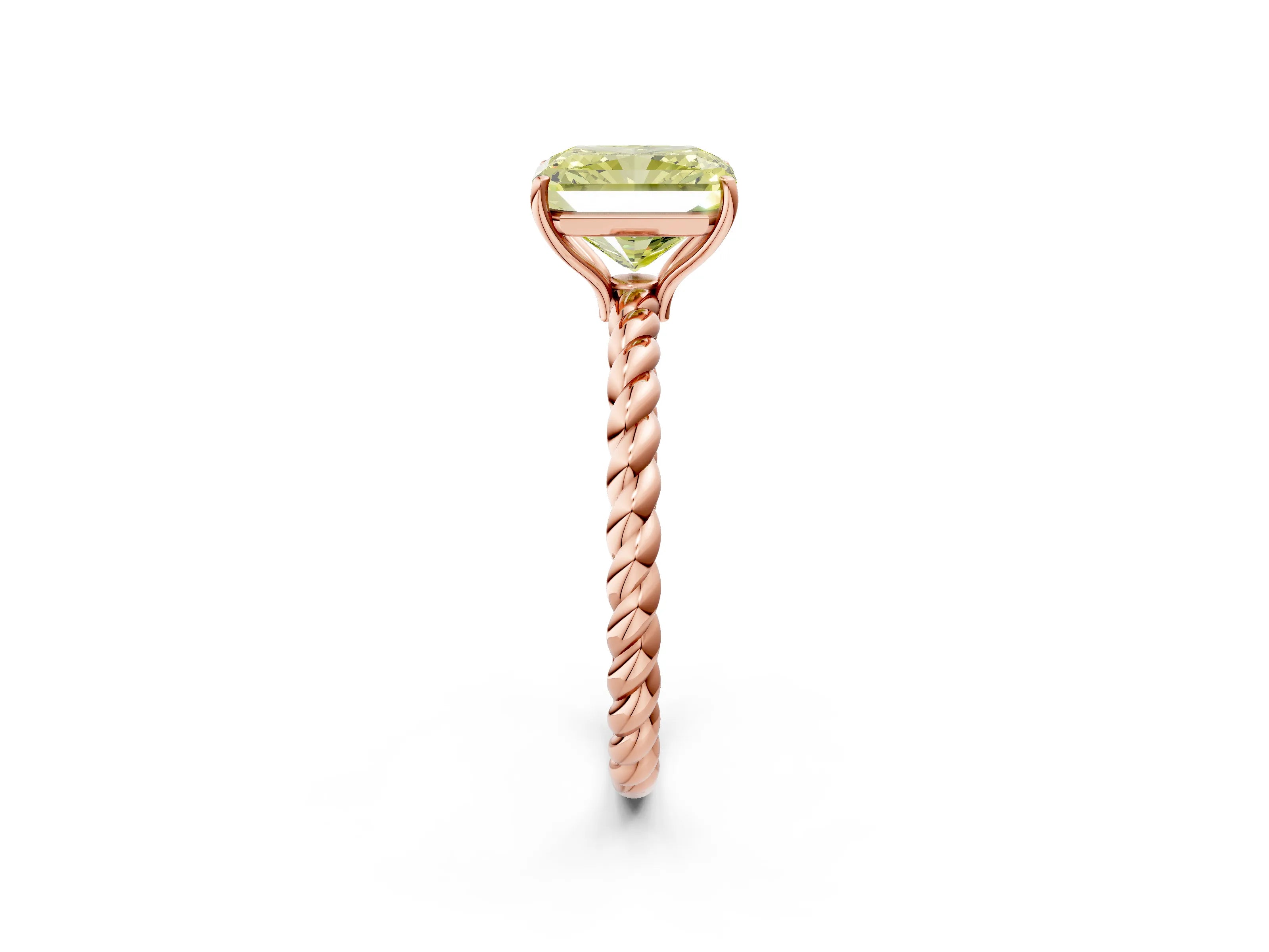 Rose gold Fancy Yellow Radiant Cut Solitaire Twisted Band 4-Prong Ring_2