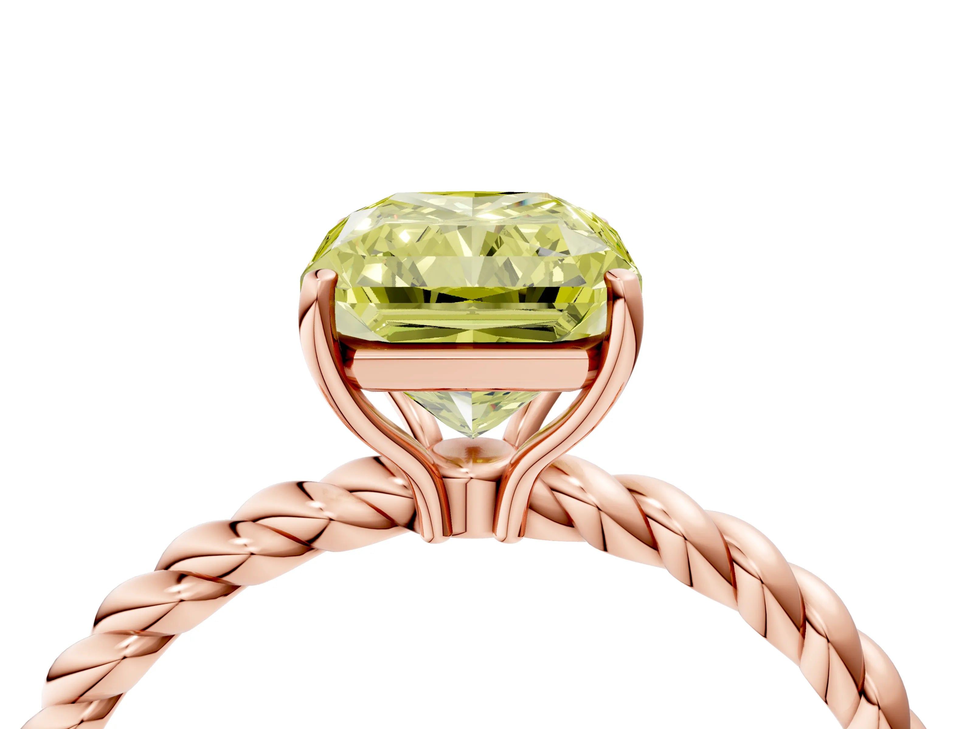 Rose gold Fancy Yellow Radiant Cut Solitaire Twisted Band 4-Prong Ring_4