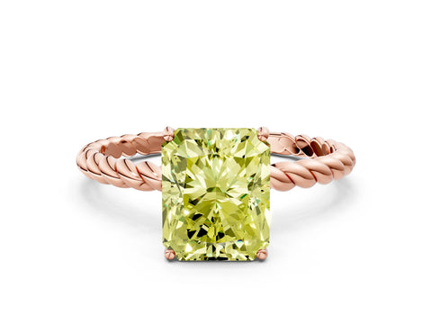 Rose gold Fancy Yellow Radiant Cut Solitaire Twisted Band 4-Prong Ring